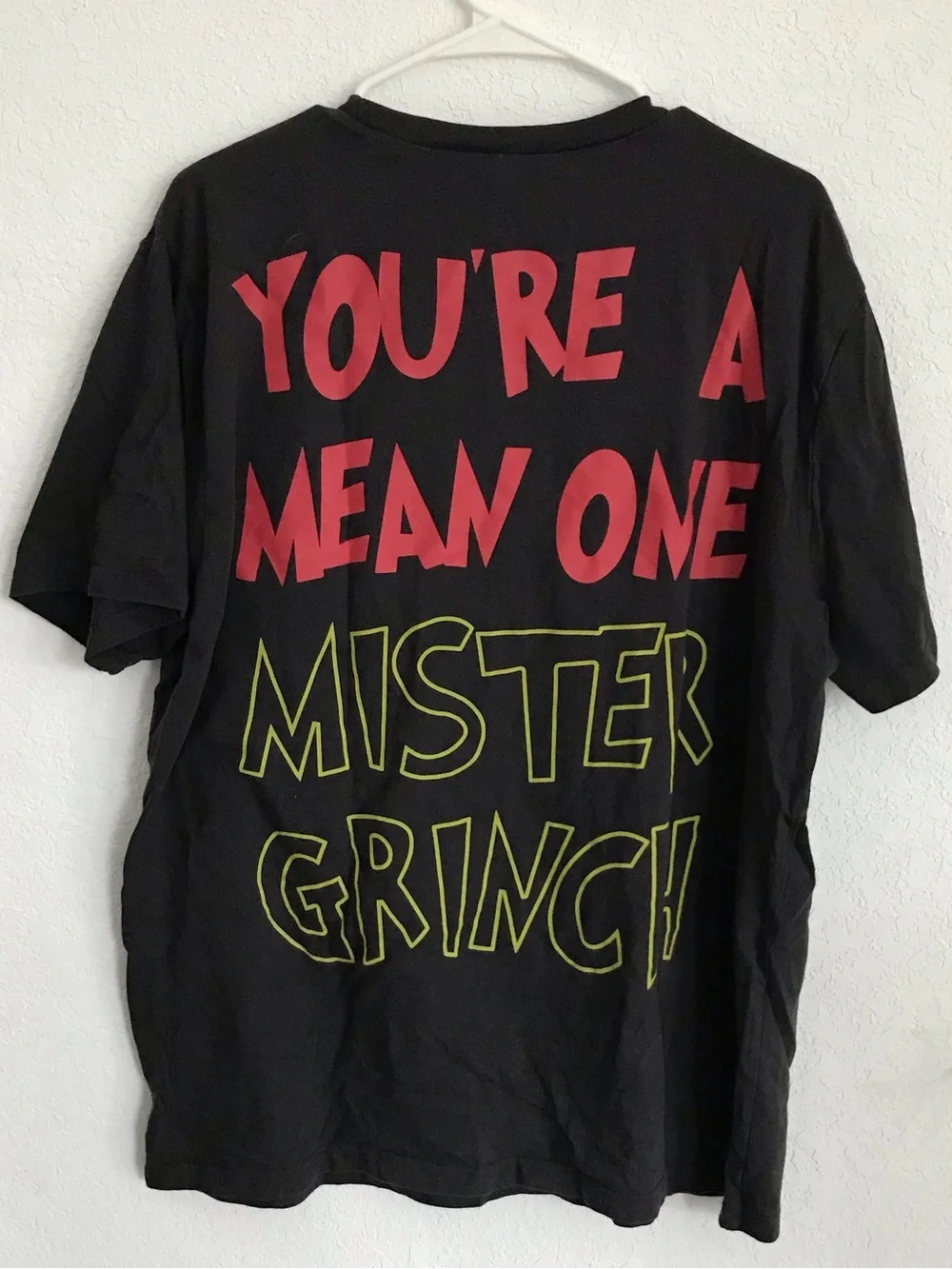 MAD Engine Black Tee with‎ Green Grinch Graphic and Yellow Eyes